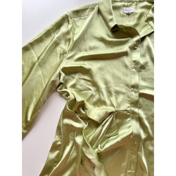 SONG OF STYLE Marta Pistachio Green Satin Mini Kimono Tie Shirt Dress, Size L - Picture 6 of 16